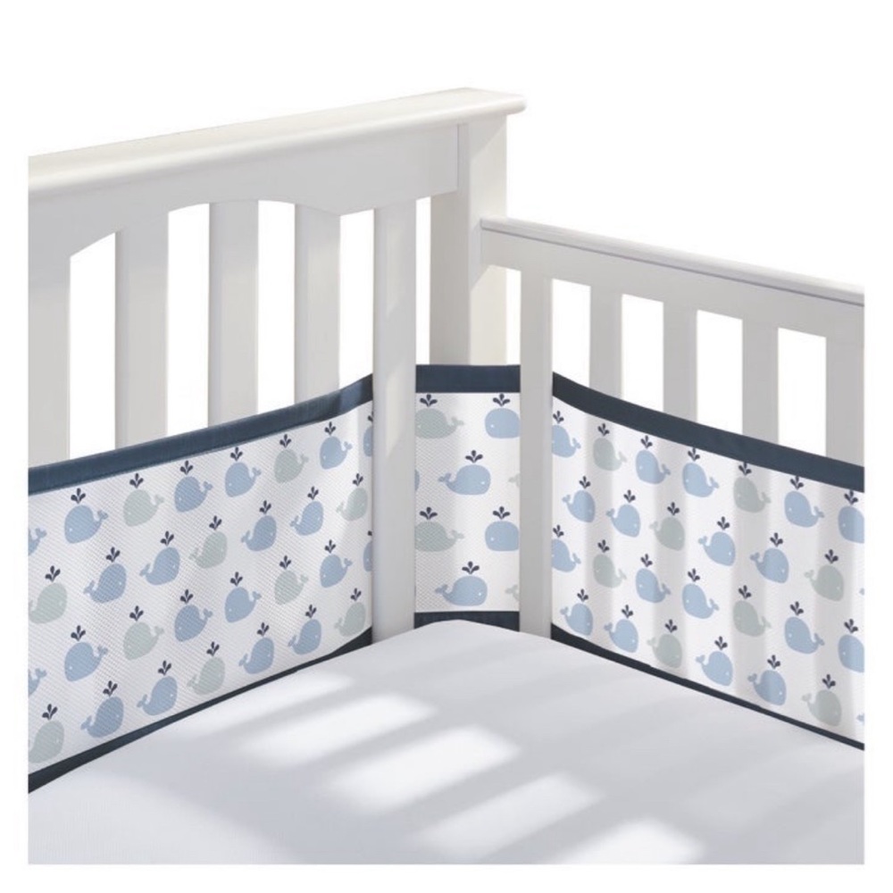 NEW Breathable Baby Mesh Crib Liner- Navy & Whales